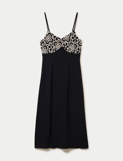Robe longue droite col v bretelles fines noir femme