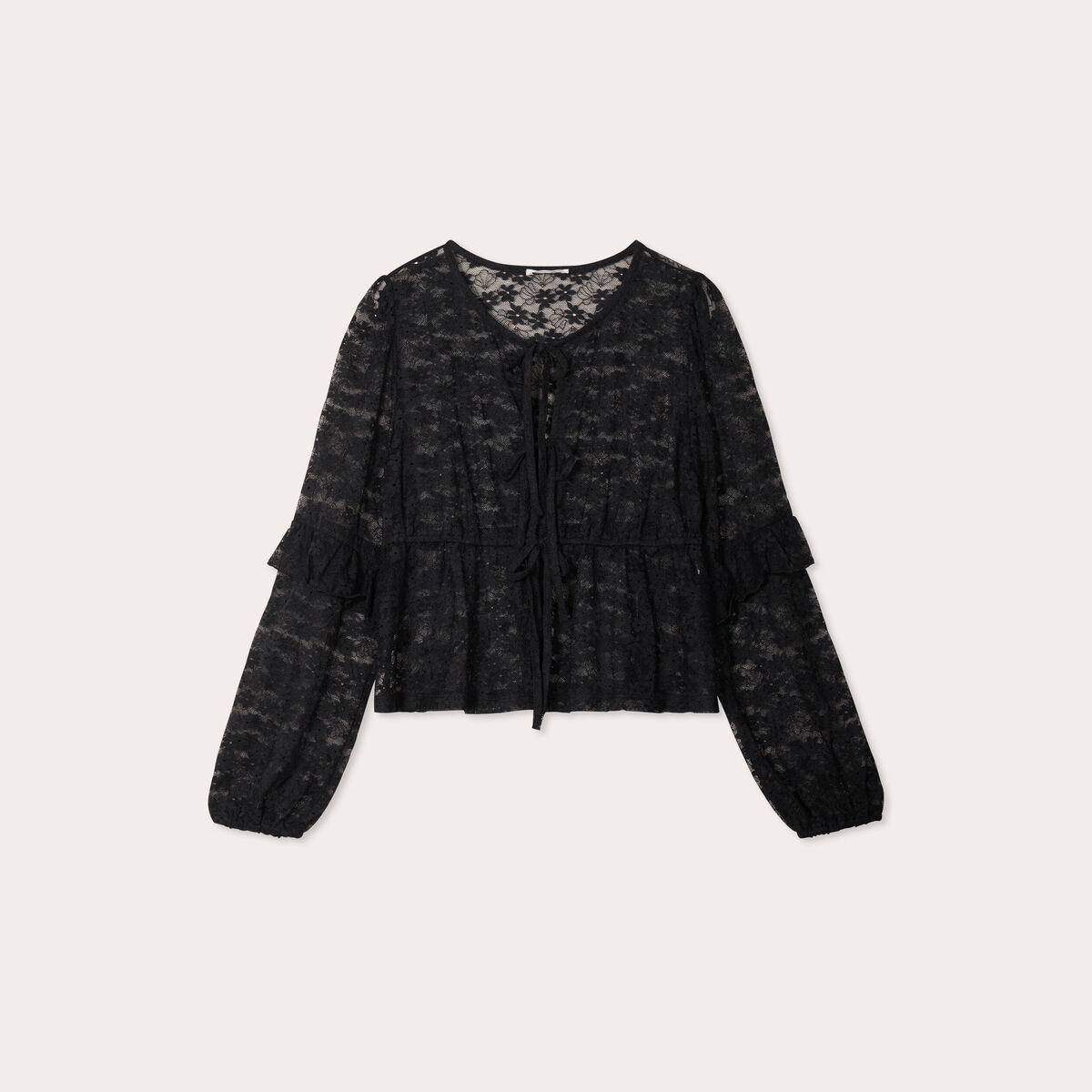 Blouse manches longues noeuds noir femme