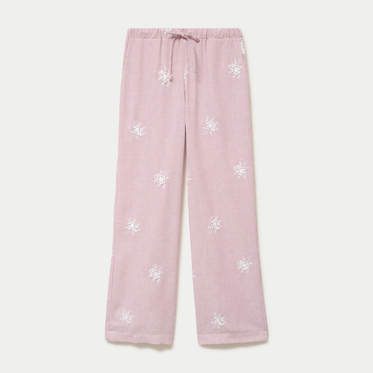Pantalon large taille haute &agrave; relief rouge femme