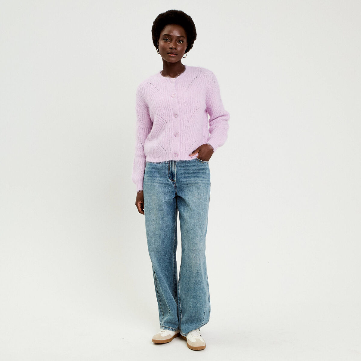 Gilet ajour&eacute; manches longues parme femme