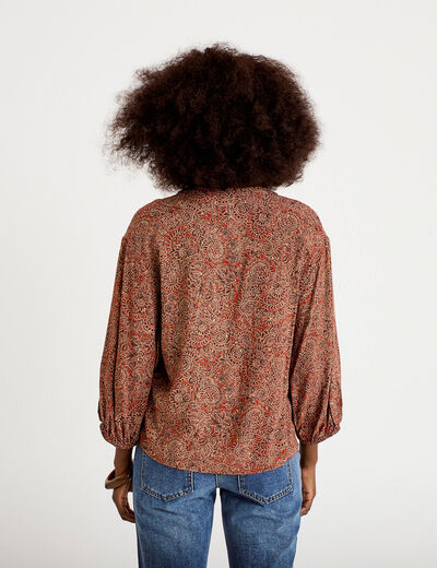 Blouse col v manches longues rouge fonc&eacute; femme