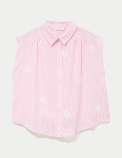 Chemise sans manches col classique rose femme