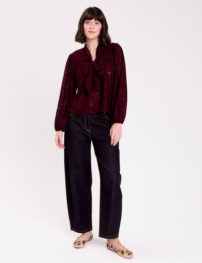 Blouse col lavalli&egrave;re bordeaux femme