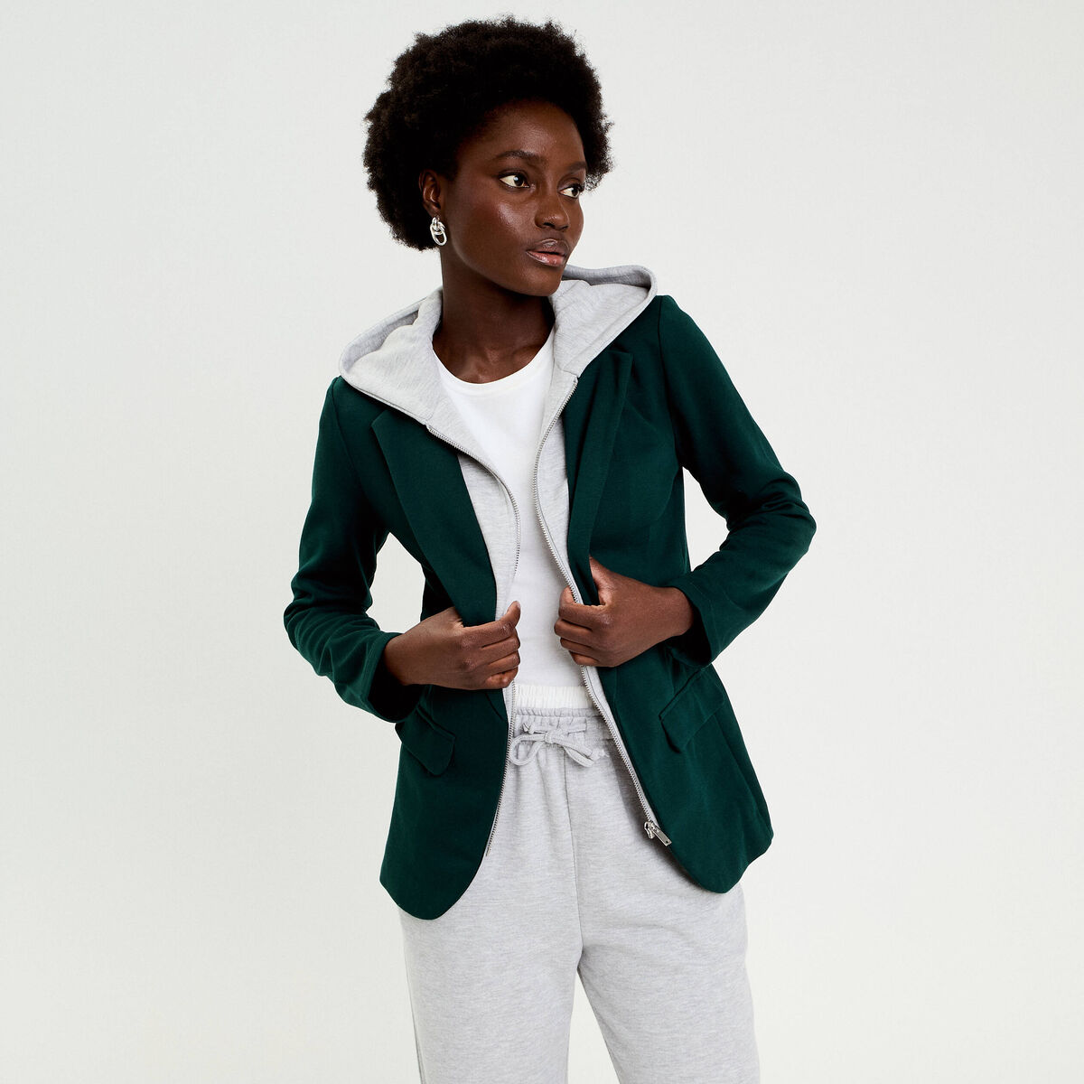 Veste blazer 2-en-1 gilet vert fonc&eacute; femme