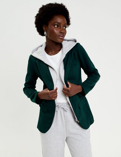 Veste blazer 2-en-1 gilet vert fonc&eacute; femme
