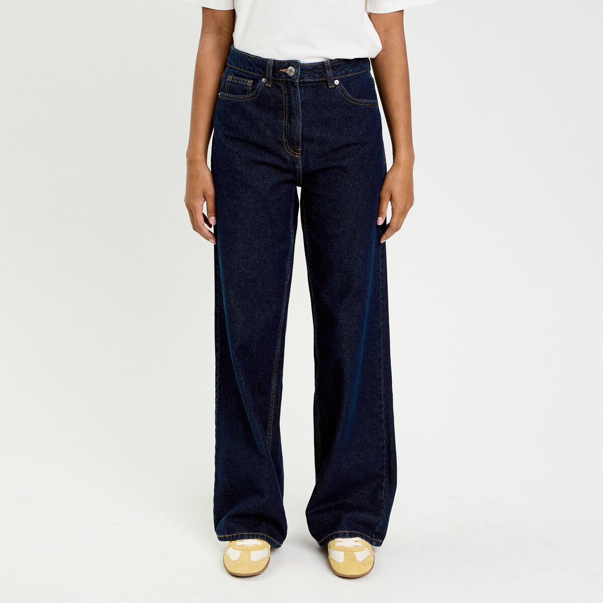 Jeans wide leg taille haute denim blue black femme