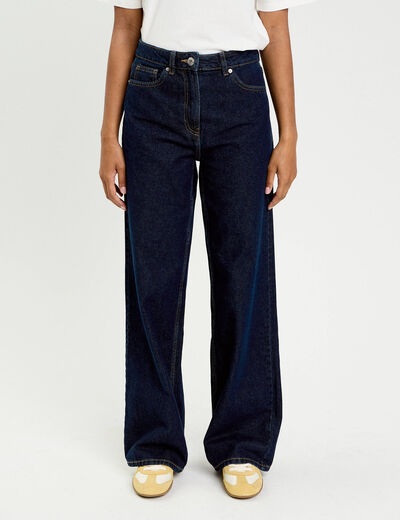 Jeans wide leg taille haute denim blue black femme