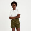 Short taille haute en velours brod&eacute; vert kaki femme