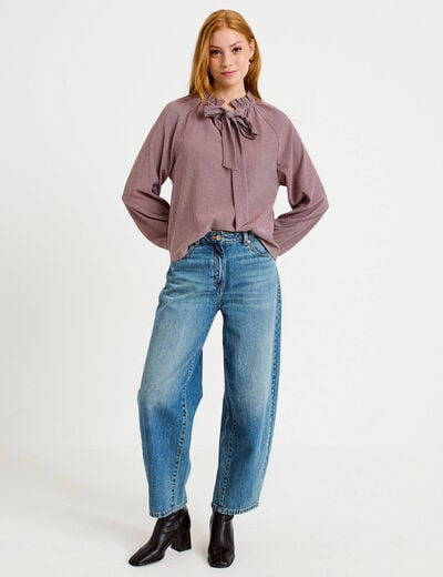 Blouse col montant manches longues rose femme