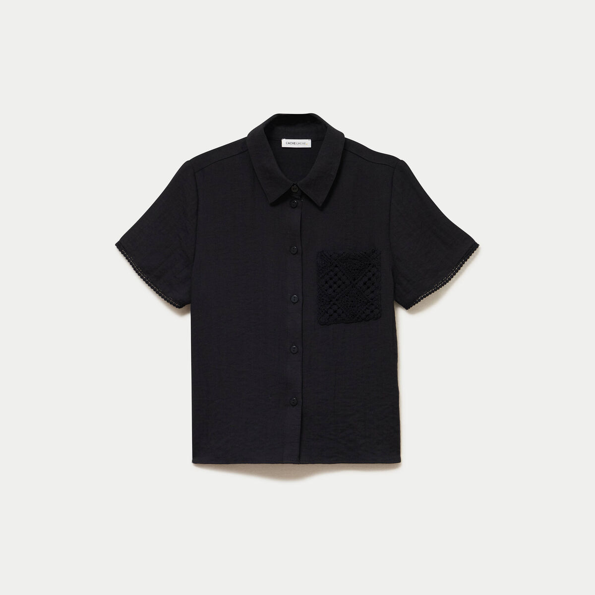 Chemise col classique manches courtes noir femme