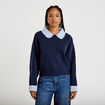 Sweat col chemise manches longues bleu marine femme