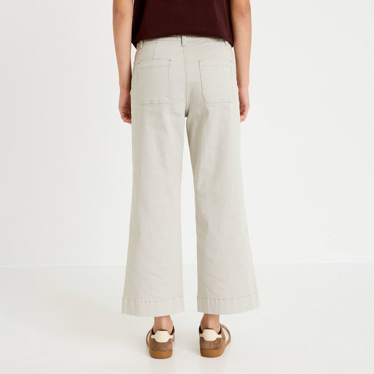 Pantalon large cropped taille haute vert kaki femme