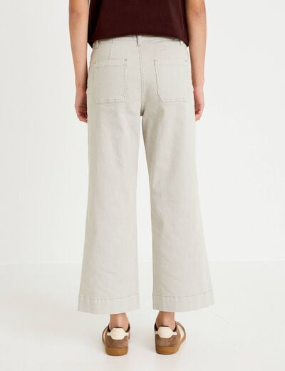 Pantalon large cropped taille haute vert kaki femme