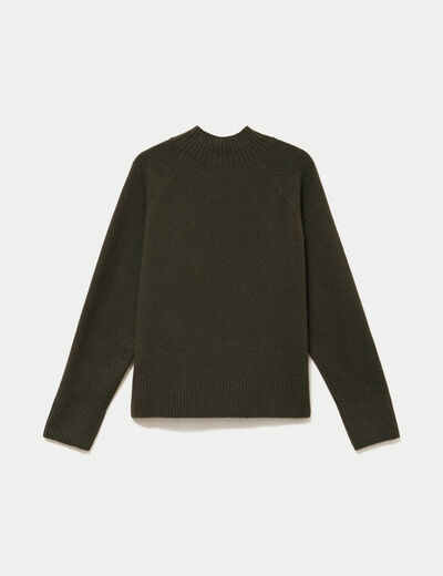 Pull col montant manches longues vert kaki femme