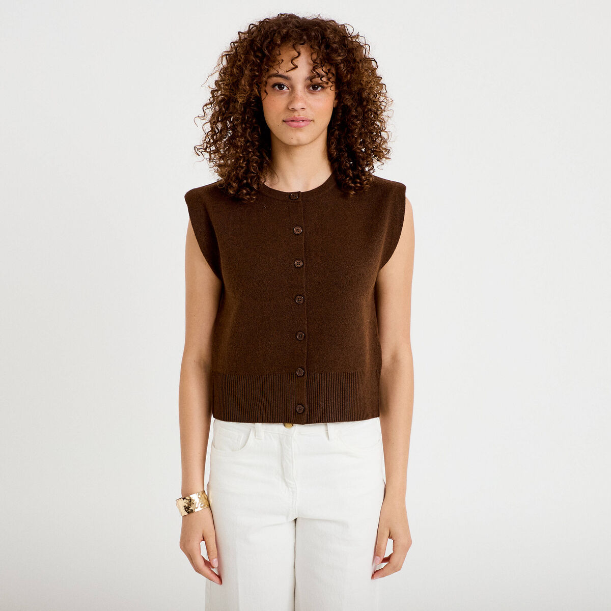 Gilet sans manches marron fonc&eacute; femme