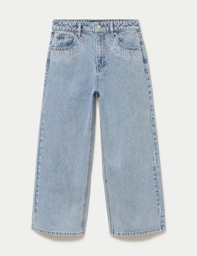 Jean wide leg cropped taille standard denim bleach femme