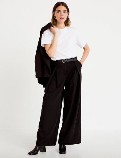 Pantalon large avec ceinture amovible noir femme