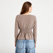 Blouse cintr&eacute;e col v manches longues beige femme
