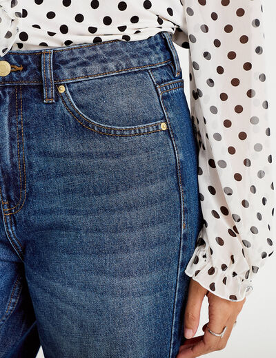 Jeans wide leg taille haute bleu fonc&eacute; femme