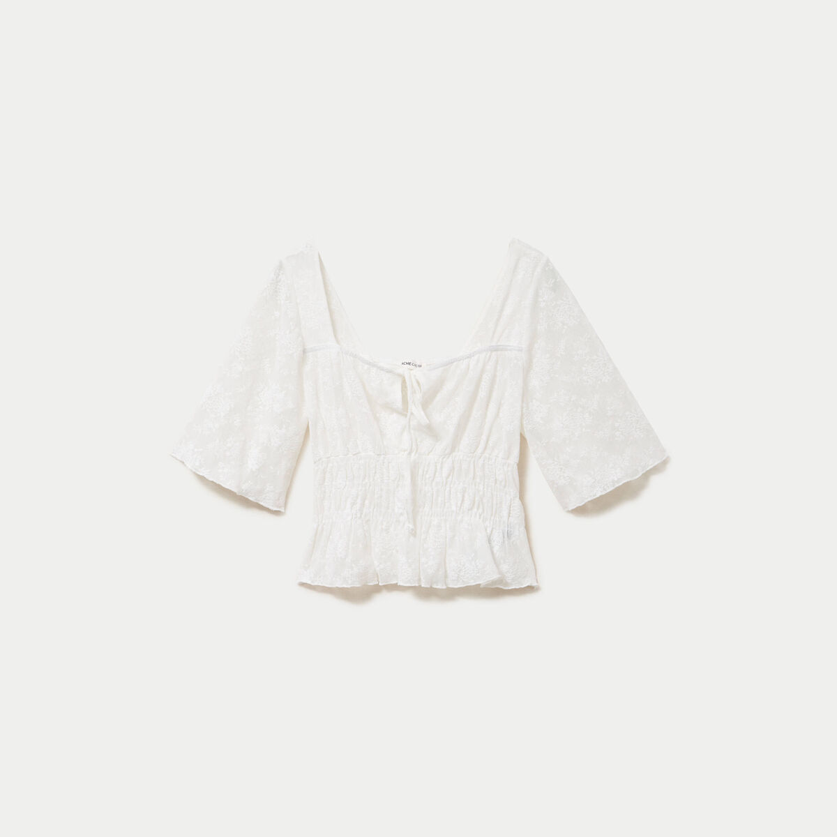Blouse cintr&eacute;e col carr&eacute; dentelle ecru femme