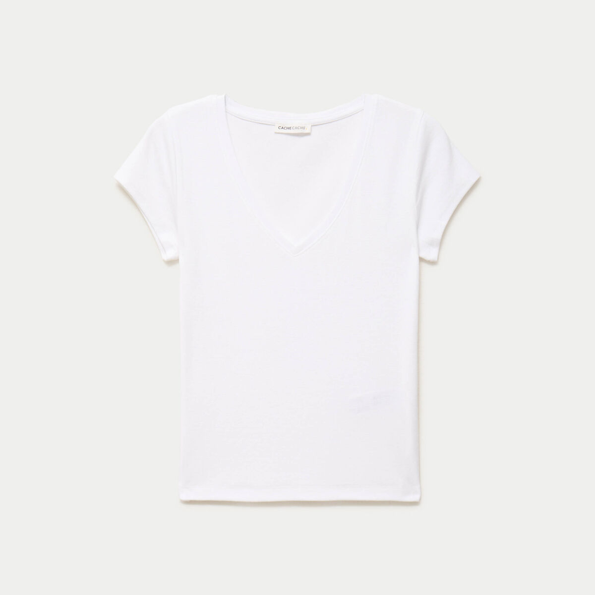 T-shirt ajust&eacute; col v manches courtes blanc femme