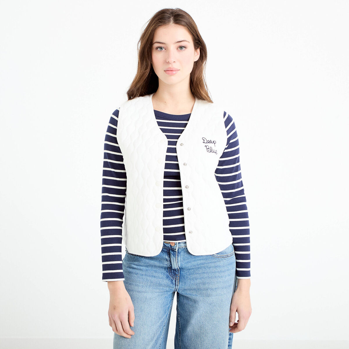 Gilet sans manches matelass&eacute; ecru femme