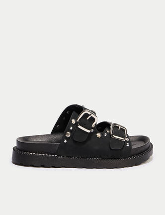Mules &agrave; d&eacute;tails clout&eacute;s noir femme