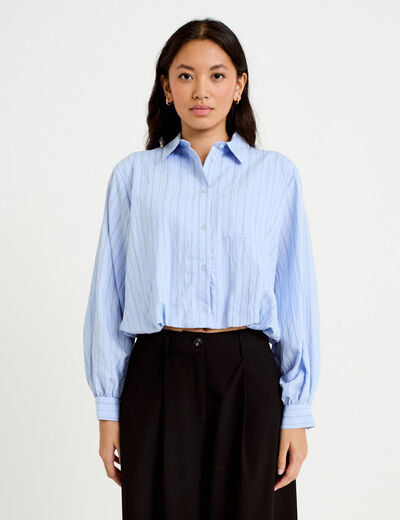 Chemise ample cropped effet boule bleu femme
