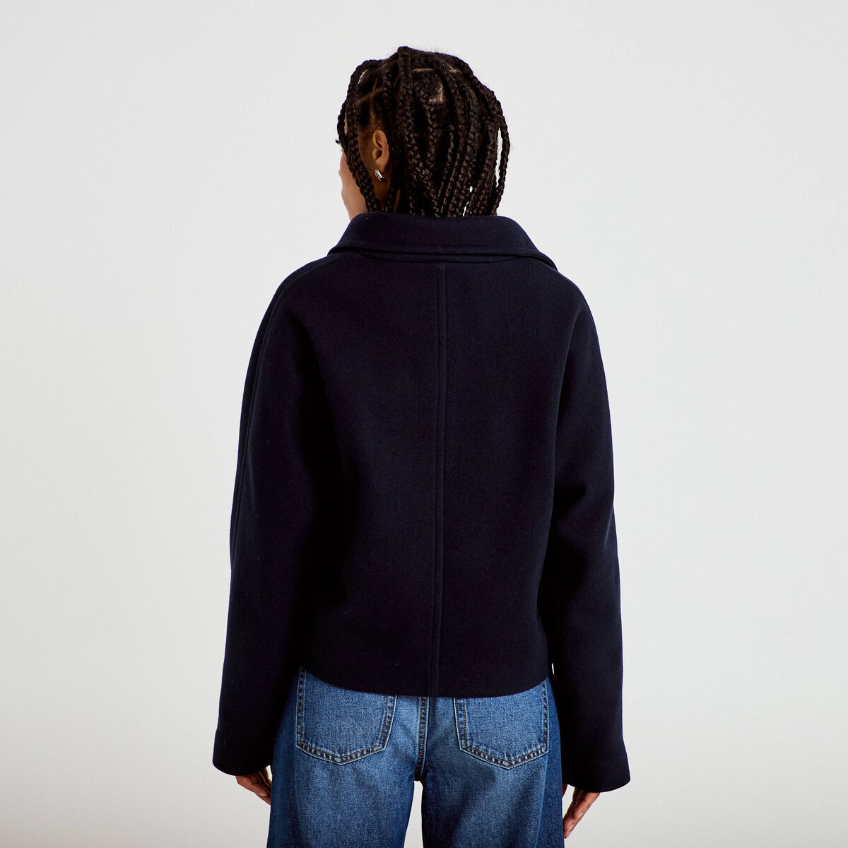 Caban court col montant bleu marine femme