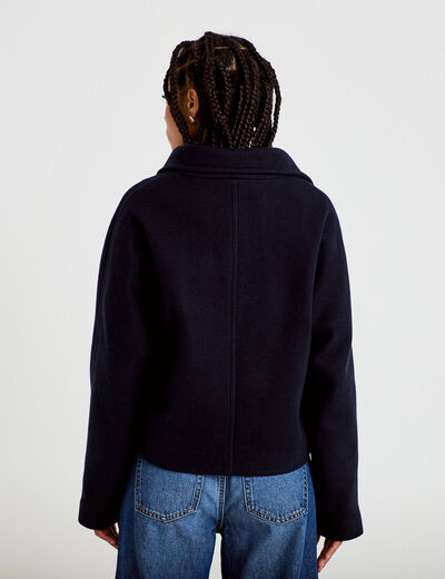 Caban court col montant bleu marine femme