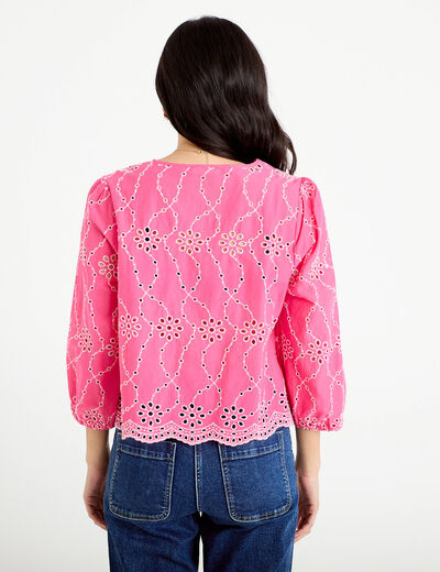 Blouse broderie anglaise rose fushia femme