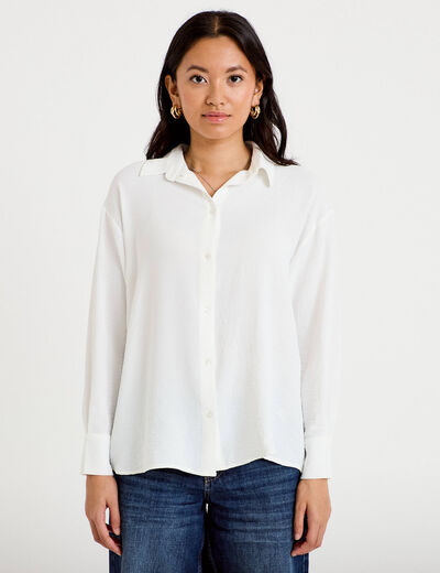 Chemise ample pliss&eacute;e manches longues ecru femme