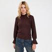 Blouse ajour&eacute;e manches longues marron fonc&eacute; femme