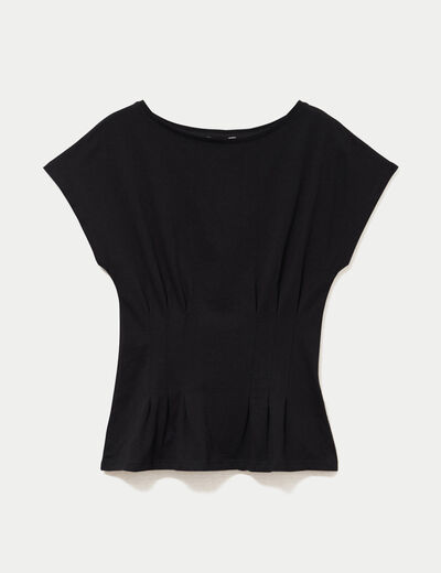 T-shirt cintr&eacute; col rond manches courtes noir femme