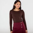 T-shirt uni &agrave; manches longues marron fonc&eacute; femme
