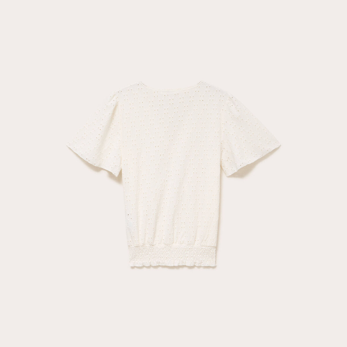 Blouse ajour&eacute;e col v manches courtes ecru femme