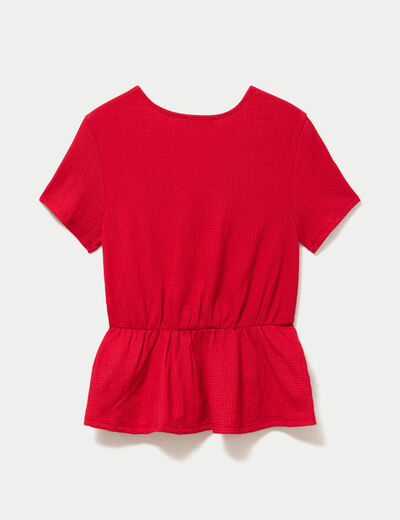 Blouse droite col v manches courtes rouge femme