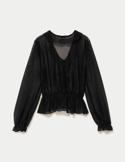 Blouse d&eacute;collet&eacute; manches longues gris argent femme