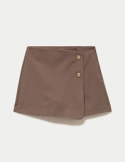 Jupe-short trap&egrave;ze courte taupe femme
