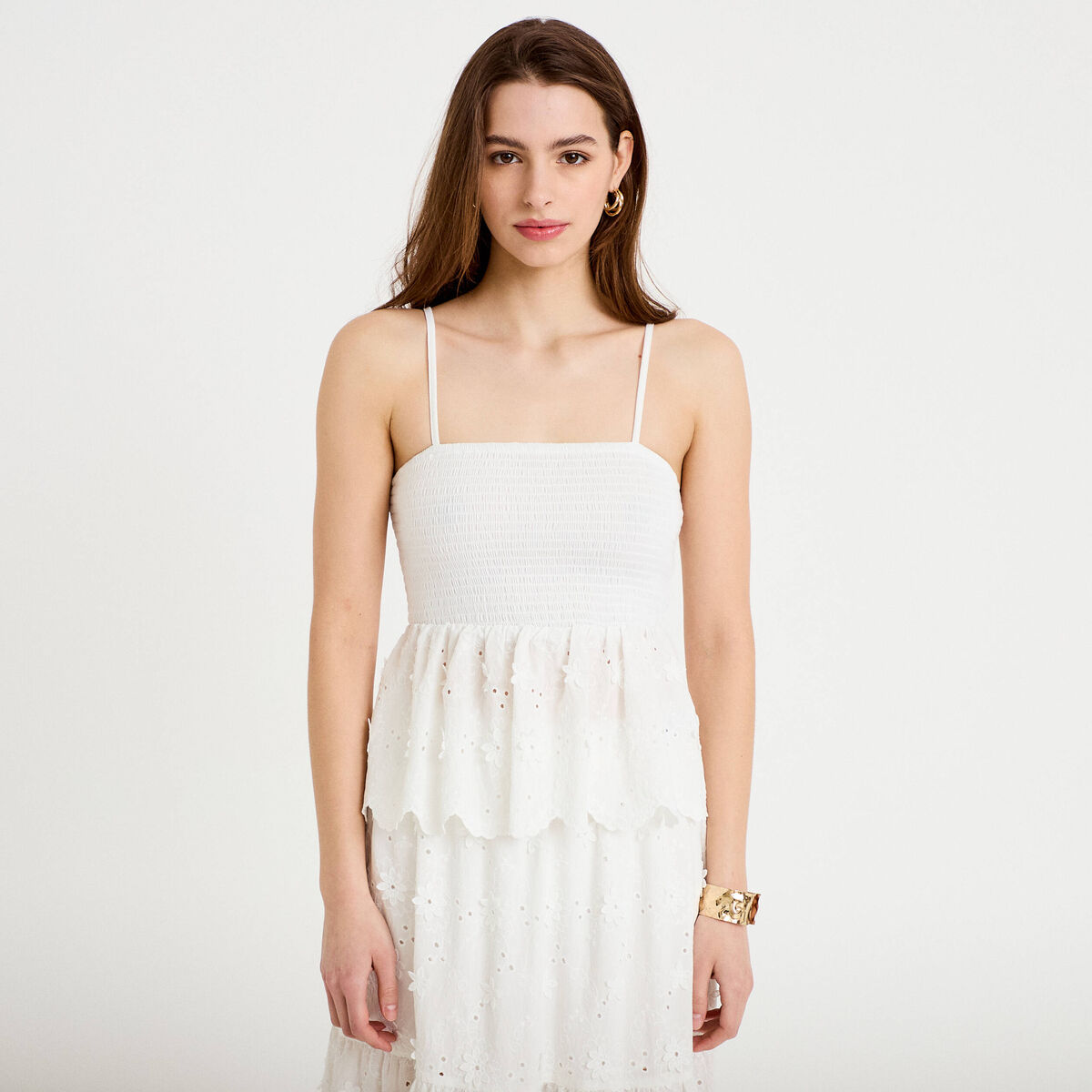Top bi-mati&egrave;re &agrave; bretelles blanc femme