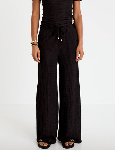 Pantalon large taille standard noir femme