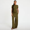Pantalon large taille standard vert kaki femme