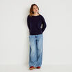 Sweat duveteux col rond manches longues bleu marine femme