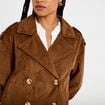 Trench droit manches longues aspect daim marron femme