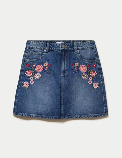 Jupe droite courte en jean denim stone femme