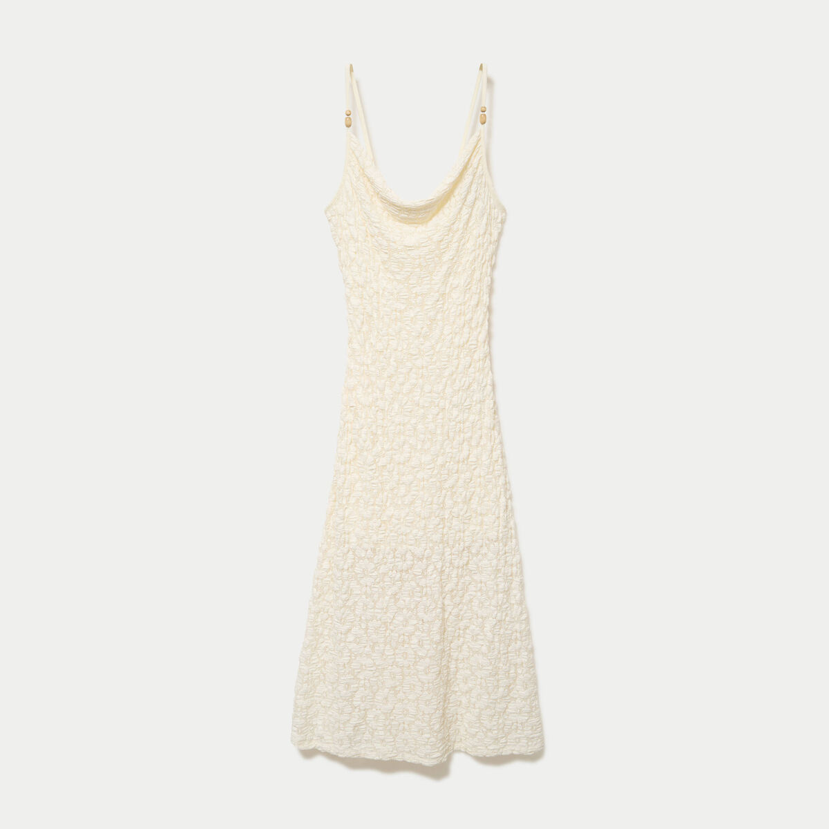 Robe longue droite en maille ecru femme