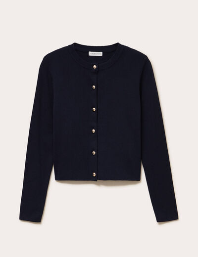 Gilet ajust&eacute; cropped col rond bleu marine femme
