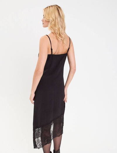 Robe longue droite col v satin&eacute;e noir femme