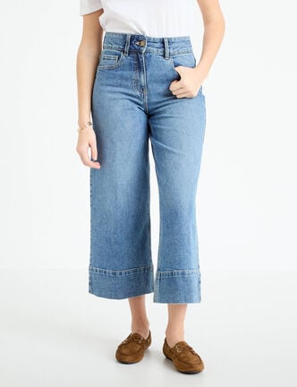 Jean wide leg cropped taille haute denim stone femme