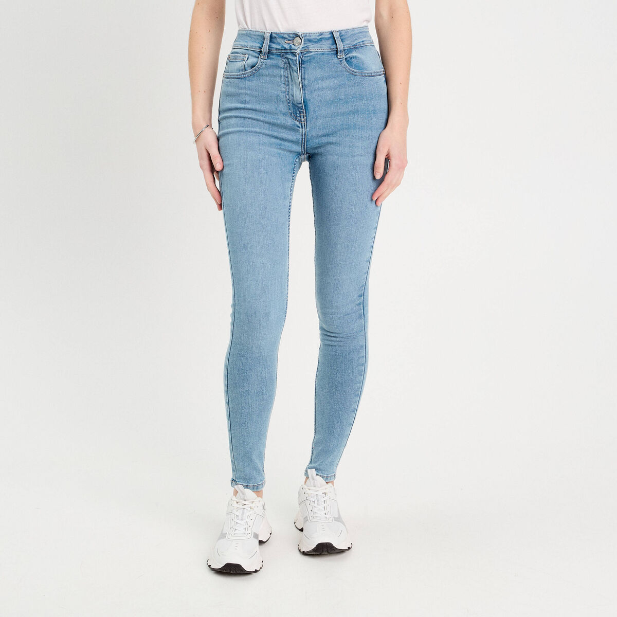 Jeans skinny taille haute denim bleach femme